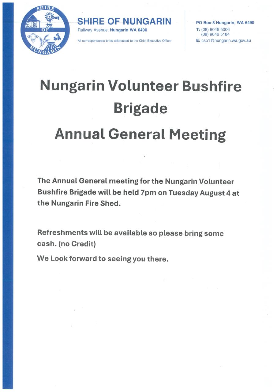 Nungarin Volunteer Bushfire Brigade AGM