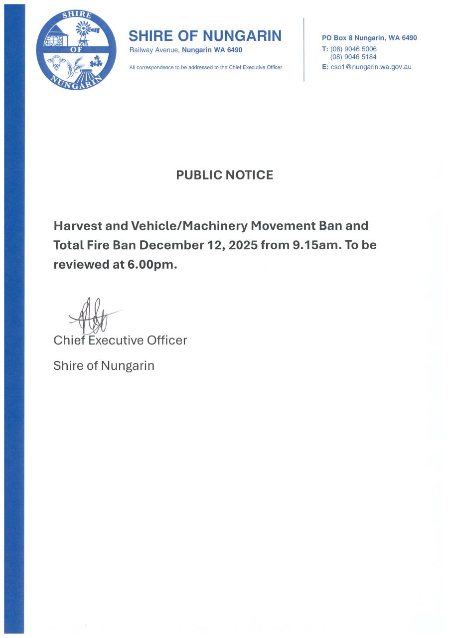 Harvest and Vehicle Movement Ban