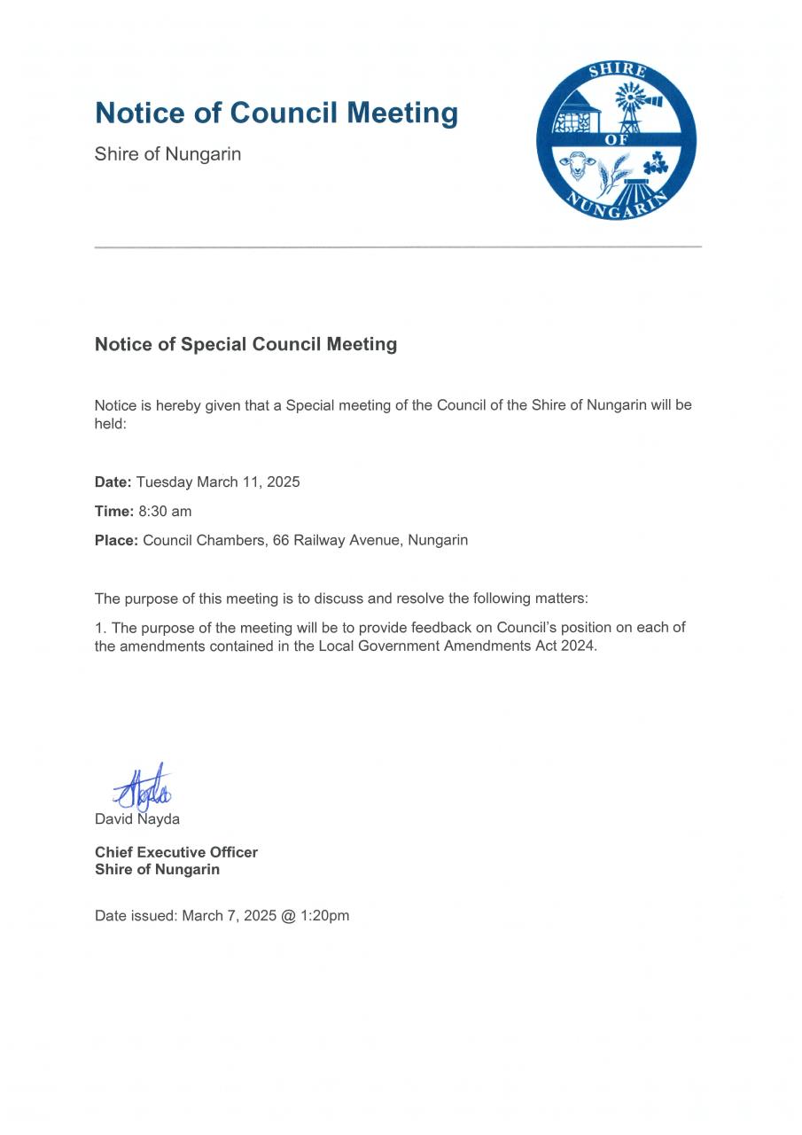 Notice of Special Council Meeting 11.03.2025