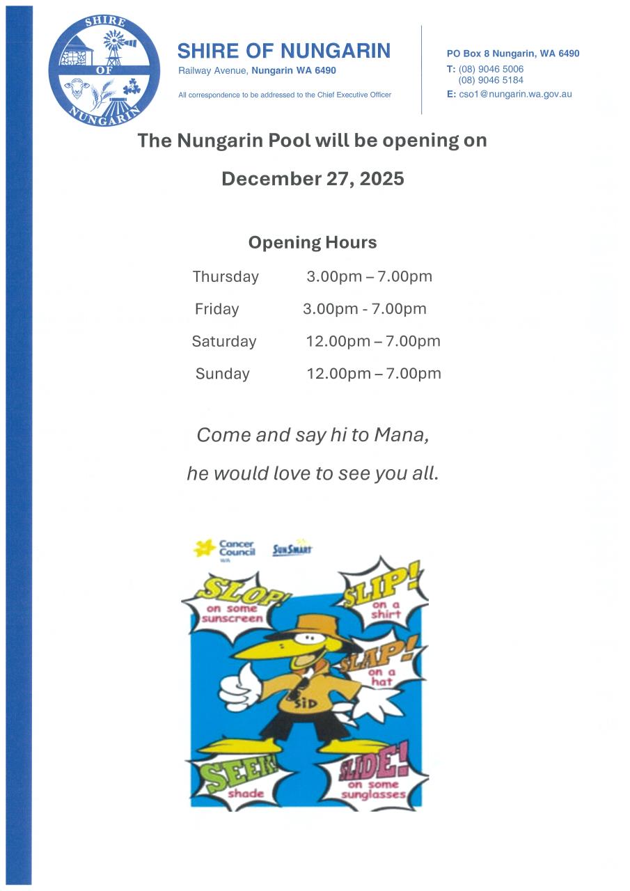 Nungarin Pool Opening Hours