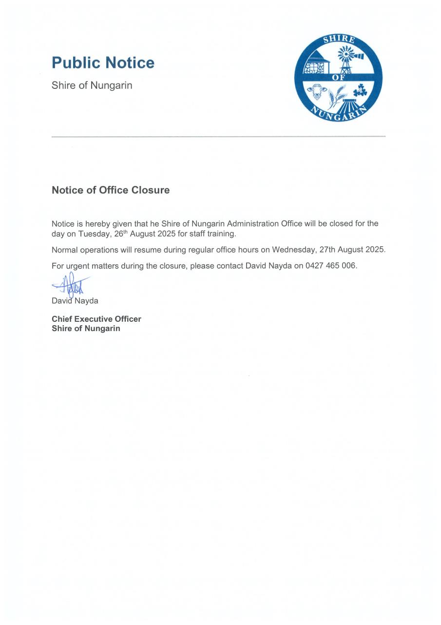 Shire of Nungarin Administration Closure