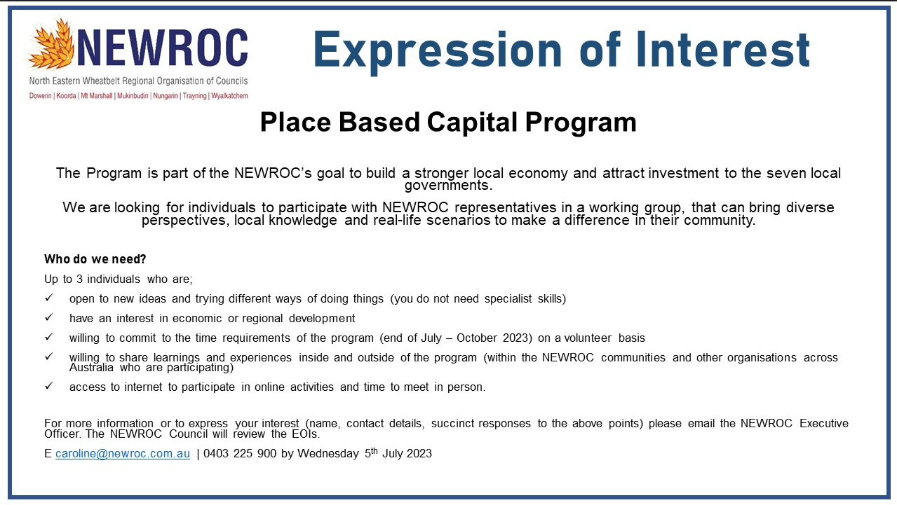 NEWROC Expression of Interest - Place Based Capital Program