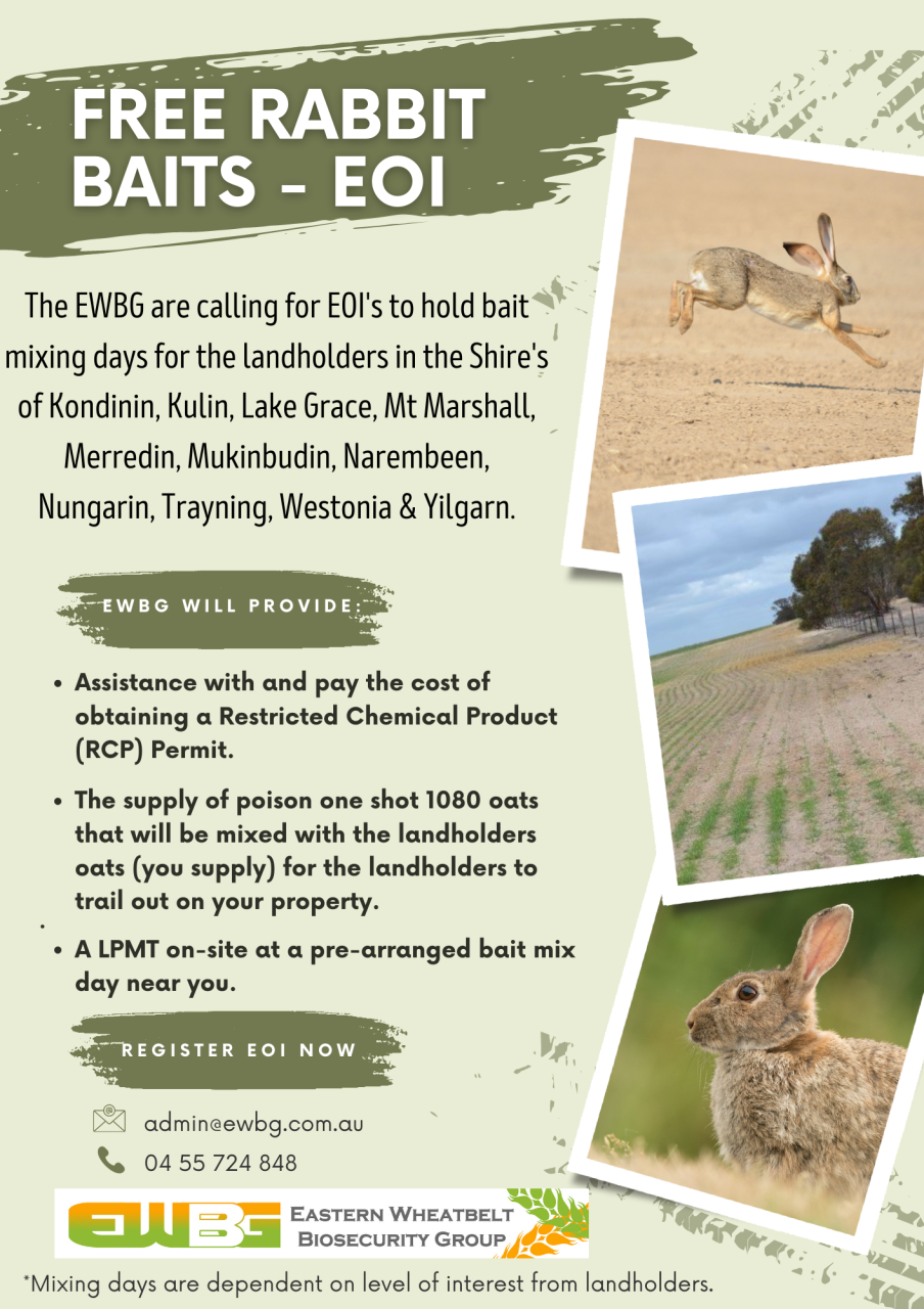 Upcoming Eastern Wheatbelt Biosecurity Group (EWBG) Wild Rabbit Bait